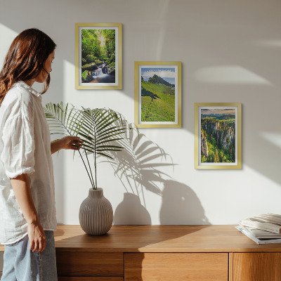 3-piece wall art set Green mountain landscapes with a waterfall and forest
