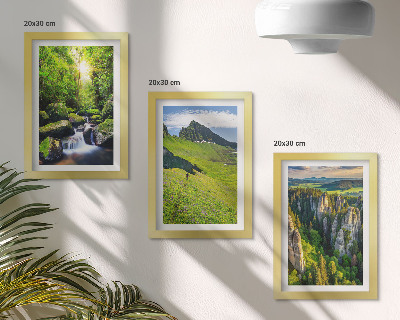 3-piece wall art set Green mountain landscapes with a waterfall and forest