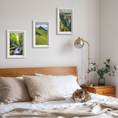 3-piece wall art set Green mountain landscapes with a waterfall and forest
