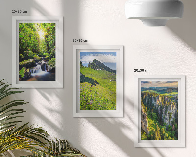 3-piece wall art set Green mountain landscapes with a waterfall and forest