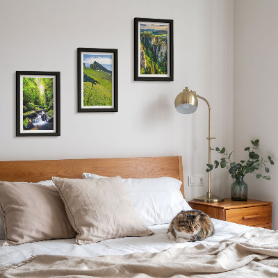 3-piece wall art set Green mountain landscapes with a waterfall and forest