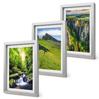 3-piece wall art set Green mountain landscapes with a waterfall and forest
