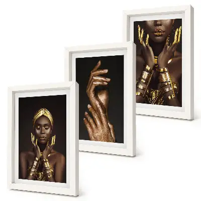 Elegant portraits of an African woman framed triptych