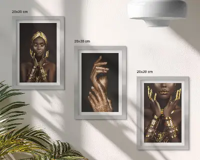 Elegant portraits of an African woman framed triptych