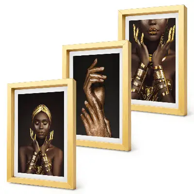 Elegant portraits of an African woman framed triptych