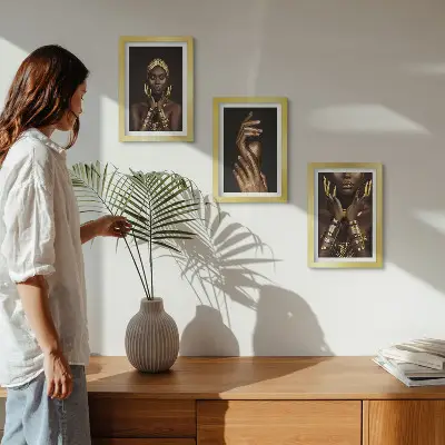 Elegant portraits of an African woman framed triptych