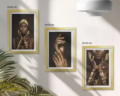 Elegant portraits of an African woman framed triptych