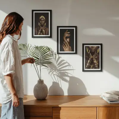 Elegant portraits of an African woman framed triptych
