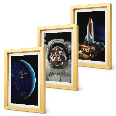3-piece wall art set Space views with Earth, astronaut, and rocket