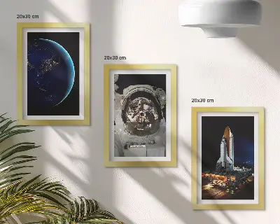 Space theme wall art set 3-piece canvas print with Earth, astronaut, and rocket