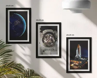 Space theme wall art set 3-piece canvas print with Earth, astronaut, and rocket