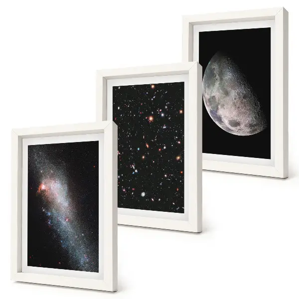 Photo frame wall with a space galaxy stars and full moon design