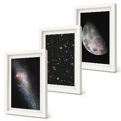 Photo frame wall with a space galaxy stars and full moon design