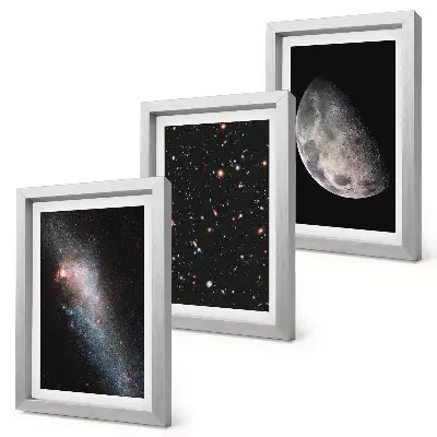 Photo frame wall with a space galaxy stars and full moon design
