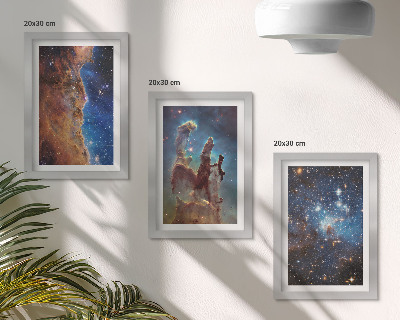 Framed triptych Space landscapes with galaxies and nebulae
