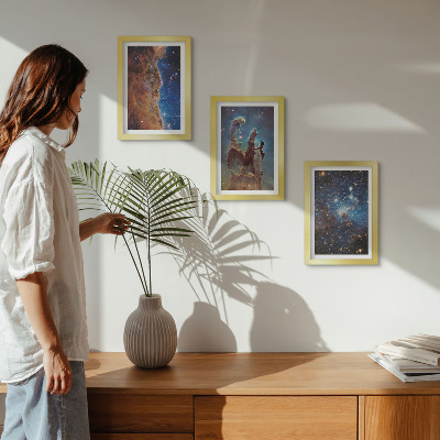 Framed triptych Space landscapes with galaxies and nebulae