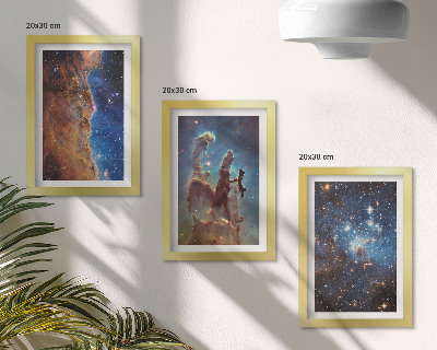 Framed triptych Space landscapes with galaxies and nebulae