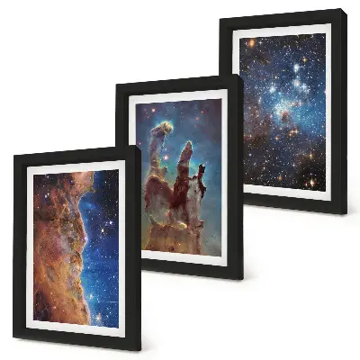 Space landscapes with galaxies and nebulae framed triptych