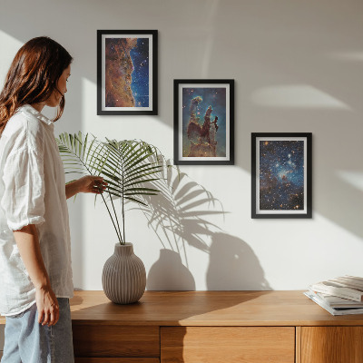 Framed triptych Space landscapes with galaxies and nebulae