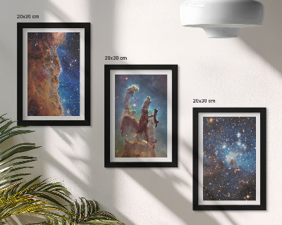 Framed triptych Space landscapes with galaxies and nebulae
