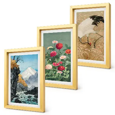 3-piece wall art set mountains, river, and floral landscape with cranes