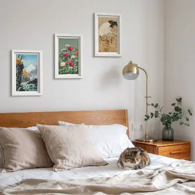 3-piece wall art set mountains, river, and floral landscape with cranes