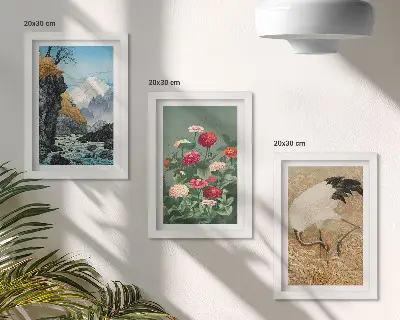 3-piece wall art set mountains, river, and floral landscape with cranes