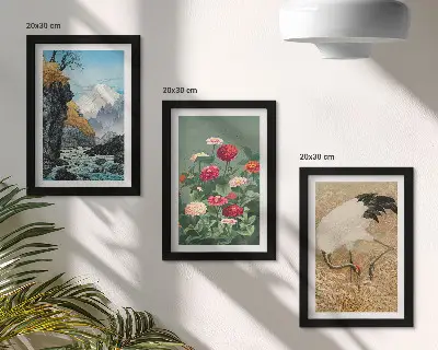 3-piece wall art set mountains, river, and floral landscape with cranes