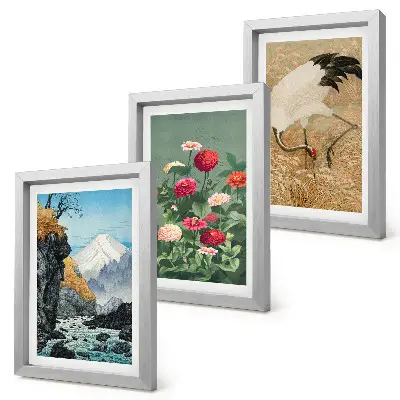 3-piece wall art set mountains, river, and floral landscape with cranes