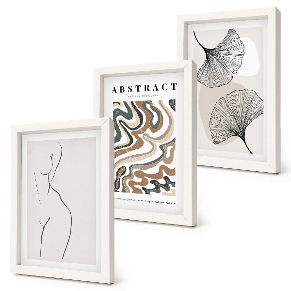 3-piece wall art set Abstract poster of feminine shapes leaves boho style