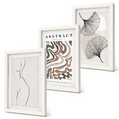 3-piece wall art set Abstract poster of feminine shapes leaves boho style