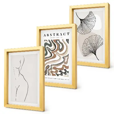 3-piece wall art set abstract feminine shapes and leaves with a boho style