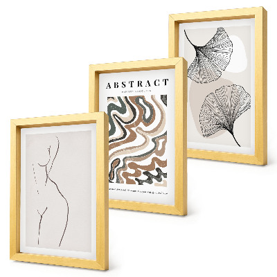 3-piece wall art set Abstract poster of feminine shapes leaves boho style