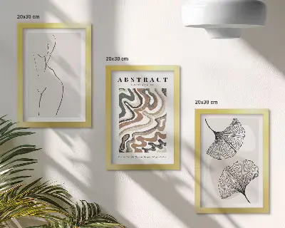 3-piece wall art set abstract feminine shapes and leaves with a boho style