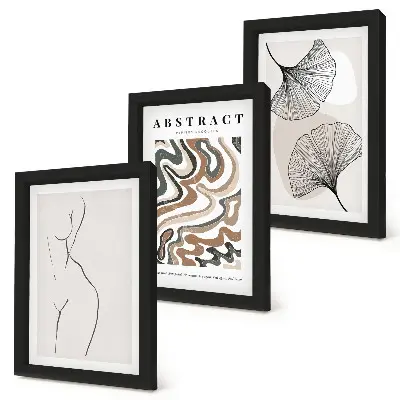 3-piece wall art set abstract feminine shapes and leaves with a boho style