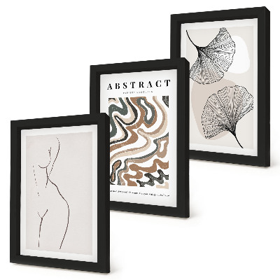3-piece wall art set Abstract poster of feminine shapes leaves boho style