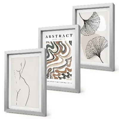 3-piece wall art set abstract feminine shapes and leaves with a boho style