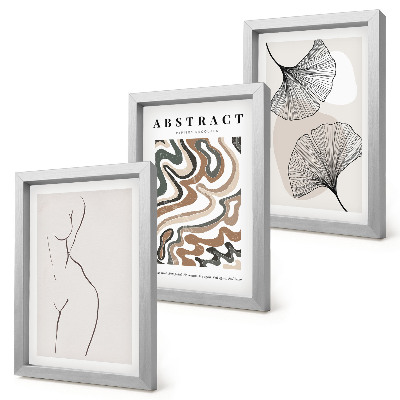 3-piece wall art set Abstract poster of feminine shapes leaves boho style