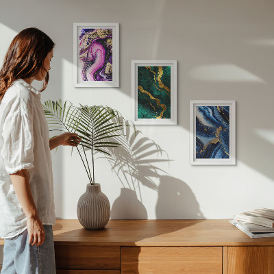 Photo frame wall Abstract patterns in shades of pink, green and blue