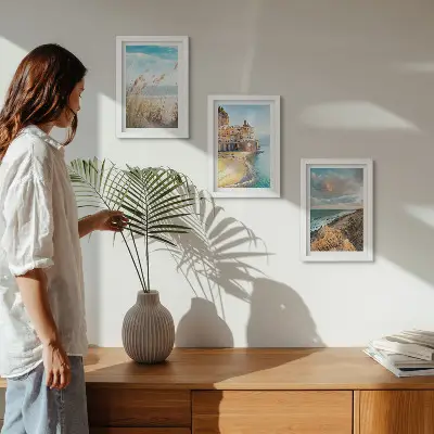 3-piece wall art set seaside landscapes featuring beach, city and cliffs