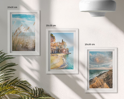 3-piece wall art set Seaside landscapes with a beach, city and cliffs