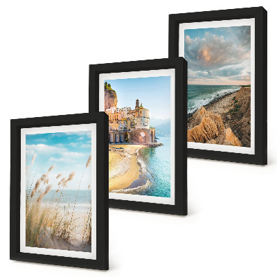 3-piece wall art set Seaside landscapes with a beach, city and cliffs