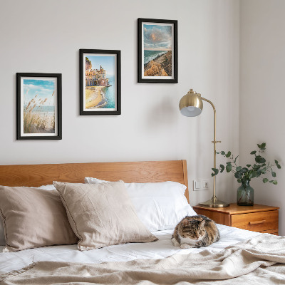 3-piece wall art set Seaside landscapes with a beach, city and cliffs