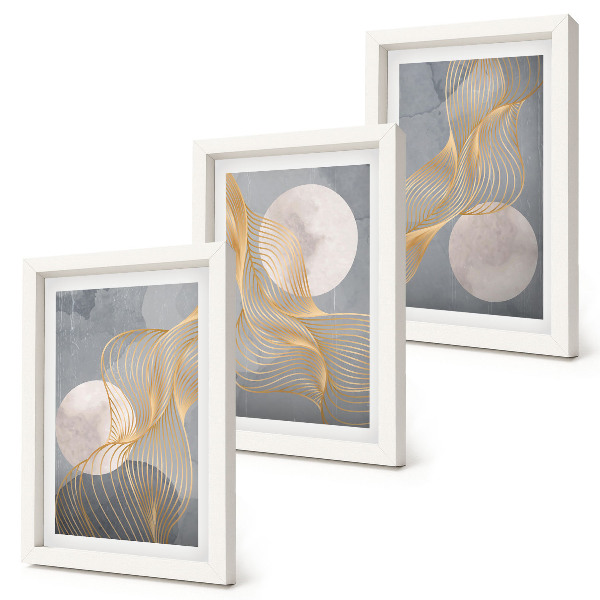 Photo frame wall Abstract patterns with waves and circles on a gray background