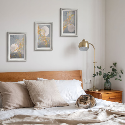 Photo frame wall Abstract patterns with waves and circles on a gray background