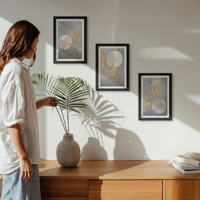 Photo frame wall Abstract patterns with waves and circles on a gray background