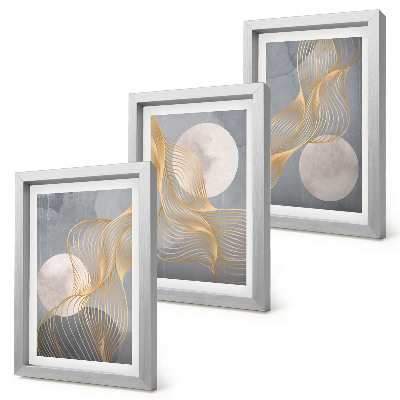Photo frame wall Abstract patterns with waves and circles on a gray background