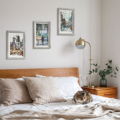 3-piece wall art set Modern cities in colors with a figure in the background
