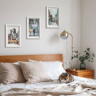 3-piece wall art set Modern cities in colors with a figure in the background
