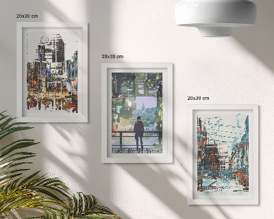 3-piece wall art set Modern cities in colors with a figure in the background